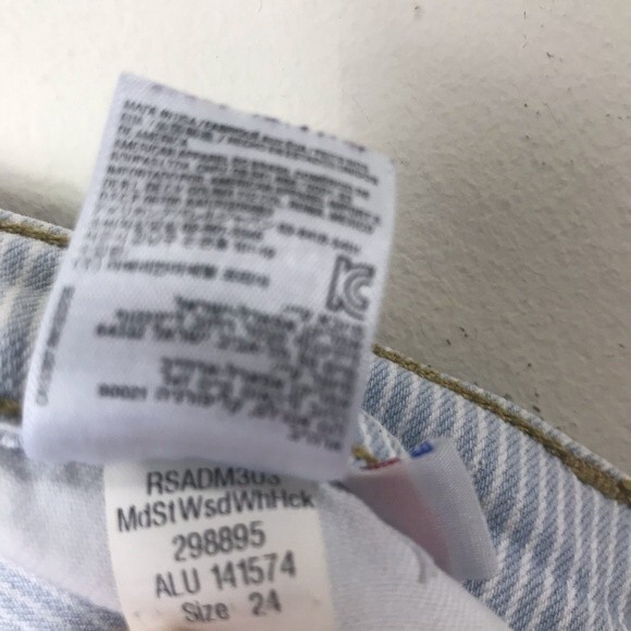 American Apparel High Waisted Striped Denim Jean Shorts Size 24 Light Blue Retro - Picture 14 of 15